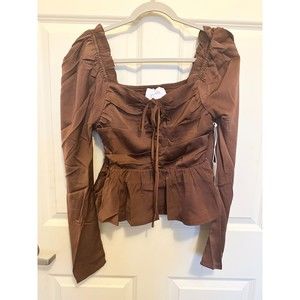 Six Fifty top Women’s small Brown Long Sleeve Peplum Ruby Blouse Ruching